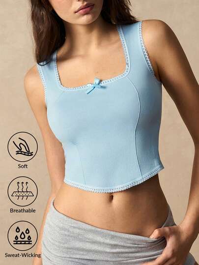 VARSIVA 纯色蝴蝶结装饰修身短款运动背心