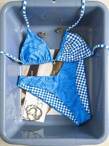 Swim Mod 2026SS New Women's Swimwear Arrival For Holiday, Date, Western, Cruise, Beach, Island, Road Trip, All Seasons, Music Festival, Boho Vacation,Bohemian Vacation, Chill Autumn Boho Y2K Elegant Vintage Casual Spring/Summer Beach Vacation Blue Shell & Starfish Checkered Cute Sweet Bikini Set Zebra Bikini Set 2 Piece Set Zestiva Swimsuit Bathing Suit Accessories Swimwear Accessories - Baby Blue - View 6