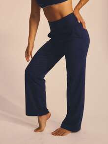 Aralina Leisurewear Active Women's High Waisted Straight Leg Gym Workout Pant With Pockets - Navy Blue - View 7