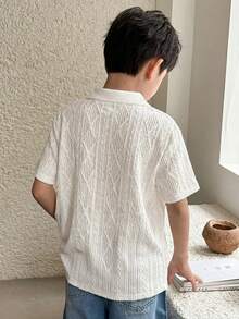 SHEIN Áo polo tay ngắn màu trơn có cổ dành cho bé trai tuổi teen - trắng - Xem 2