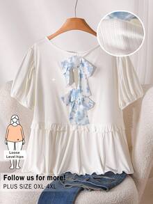 CosyJoli Damen Casual T-Shirt in Große Größen, T-Shirt Top mit Schleifenträgern, Kurzarm Top, Frühlings-/Sommer-Damenkleidung, Damenblusen und -oberteile für den Casual-Bereich - Beige - Übersicht 3