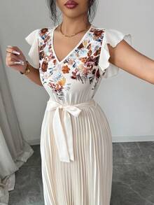 Lyxana Đầm xếp ly in họa tiết cổ điển phong cách nghỉ hè, đầm thường ngày không tay thắt eo. - Nhiều màu - Xem 4