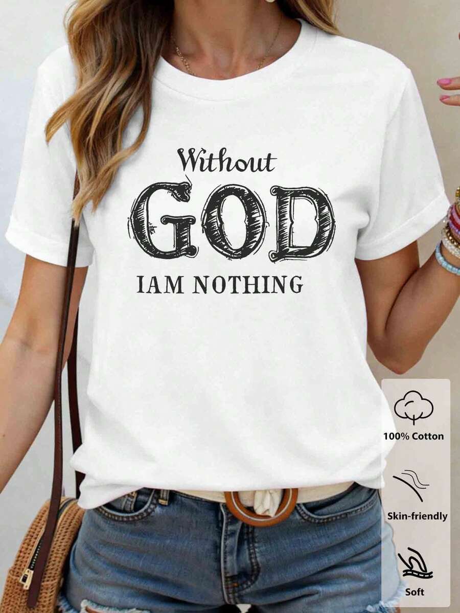 Áo thun nữ in khẩu hiệu, áo thun ngắn tay cổ tròn bằng cotton dáng casual mùa hè, áo thun in chữ, trang phục nữ. - trắng - Xem 1