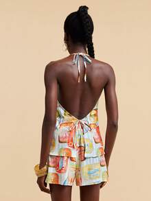 SHEIN TRVLCHIC Women's Vacation Casual Fish Stripe Print Halter Top And Shorts 2 Pieces Set Daily Wear Casual Summer New Arrival Vacation Outfit Beach Outfit - Multicolor - View 4