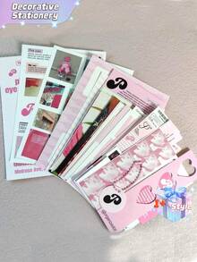 SHEIN 1 Gói vật liệu ghép ảnh màu hồng, nhãn dán trang trí theo phong cách Ins, chứa nhãn dán, giấy vật liệu và giấy tin nhắn, có thể sử dụng cho sổ kế toán, nhật ký, đồ trang trí, vali, máy tính xách tay, tủ lạnh - Hồng - Xem 4