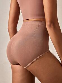 SHEIN 1 件女士无缝高弹力收腹塑身紧身裤 - 咖啡棕 - 查看 2