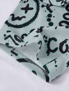 男童星星笑脸印花短袖修身睡衣套装，2件套，夏季 - 灰色 - 查看 5