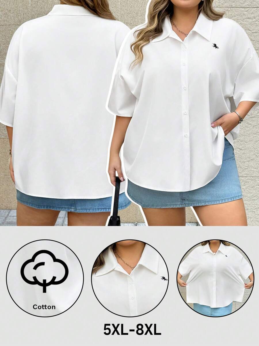 SHEIN CURVE+ Camisa blanca de moda minimalista casual de talla grande, para uso diario - Blanco - Ver 1