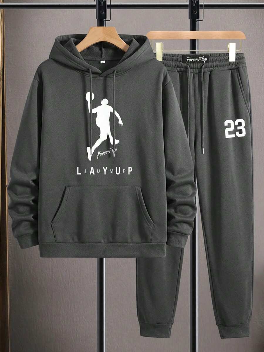 Cottnline Men Basketball Printed Regular Hoodie Set - Dark Grey - View 1