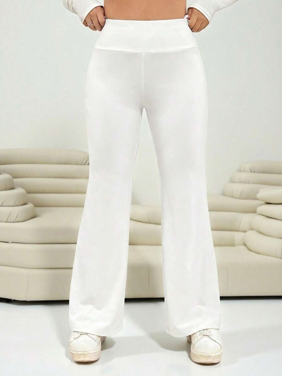 Solflare White Knit High-Waisted Flare Pants For Women - White - View 1