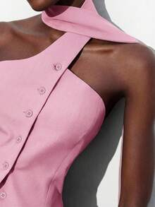 Maija Áo vest nữ dáng suông bất đối xứng, cổ yếm buộc dây phía trước, kiểu dáng mới mùa hè 2026, hiện đại và thanh lịch, phù hợp cho tiệc tùng, công sở, đi làm, kinh doanh, hàng ngày, lãng mạn, thường ngày, phong cách retro thập niên 90, năm mới, kỳ nghỉ, bãi biển, lễ tốt nghiệp, thời trang, thích hợp cho khách dự đám cưới, chủ nhà, hẹn hò, tiệc tùng, buổi hòa nhạc, bữa trưa muộn, sân bay, kỳ nghỉ hè. - Hồng - Xem 4