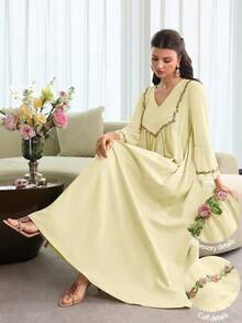Al Najma V-Neck Flare Sleeve Robe, Romantic Style For Spring/Summer - Yellow - View 7