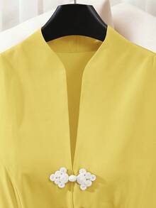 sfvsSHEIN  Vestido de manga corta con diseño de botones elegante y retro para mujervfdw HNXV - Amarillo claro - Ver 4
