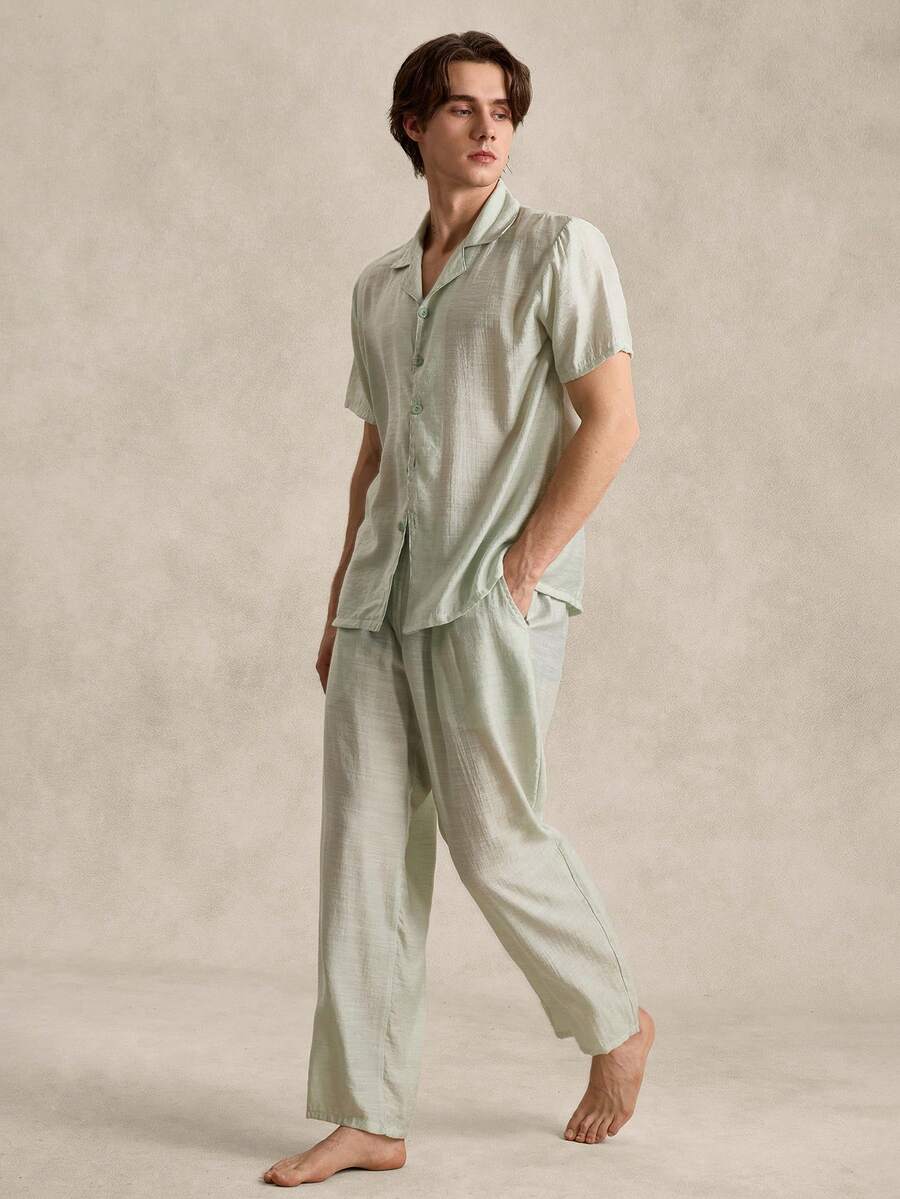 男士家居服套装 - 薄荷綠 - 查看 1