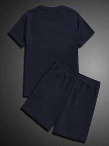 Manfinity VCAY GENTILAND Conjunto de Camiseta para Hombre, Conjunto de Varias Piezas, Elemento Básico del Guardarropa Diario, Estilo Básico, Estilo Versátil para Combinar, Pieza Imprescindible, Elemento para Mezclar y Combinar, Estilo Casual Versátil, Elemento Básico del Guardarropa Diario, Estilo Básico, Estilo Versátil para Combinar, Pieza Imprescindible, Elemento para Mezclar y Combinar, Estilo Casual Versátil, Elementos Esenciales del Guardarropa de Verano, Ideas de Atuendos Casuales, Look Relajado, Tela Texturizada Premium, Vacaciones, Regalos del Día del Padre - Azul - Ver 2