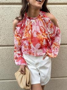 Solivie Women's Floral Print Off-Shoulder Casual Versatile Daily Wear Blouse Summer Vacation Outfits Women Going Out Outfits Women Casual Outfits Women's Summer Outfits Women's Tops And Blouses Women Spring Outfit Women's Tops For Summer - Multicolor - View 7