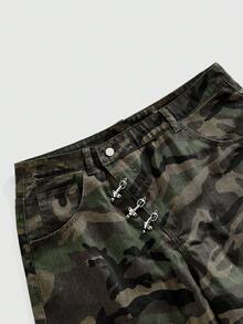 ROMWE MEN Street Life Quần short denim nam kiểu dáng rằn ri, cạp chéo. - Màu xanh lam - Xem 3