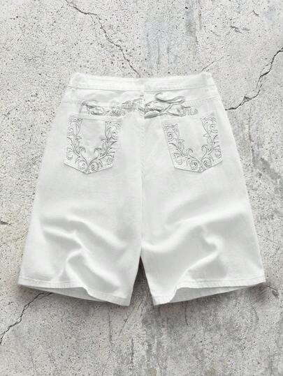 EVRINFINITE Shorts jeans de perna reta com design minimalista e versátil, inspirado na Costa Oeste, para uso casual no dia a dia.