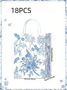 18/24/50 Elegant Blue And White Flower Pattern Gift Bag With Handle, Chinese Design, Embroidered With Flower Branch Decoration, Suitable For Wedding And Birthday Party Supplies - Specifications - View 3