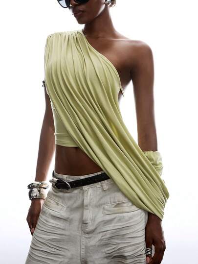 LYSMO Women's Fashionable Asymmetric Neck Top For Summer