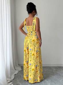 Elenzga Plus Size Women's Spaghetti Strap Backless Design + High Waist Wide Leg Pants 2 Pieces Set - Yellow - View 2