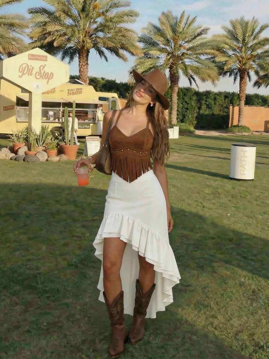 SHEIN MOD Women's White Asymmetric Ruffle Hem Midi Skirt, Asymmetrical Skirt, White Ruffle Skirt, White Skirts, High Low Skirt - White - View 1