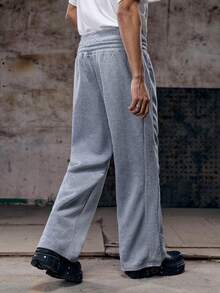 Skyrend 男士撞色铆钉二合一短裤，浅灰色，男士喇叭运动裤，男士阔腿运动裤，灰色喇叭运动裤，男士喇叭运动裤，喇叭运动裤 - 灰色 - 查看 2