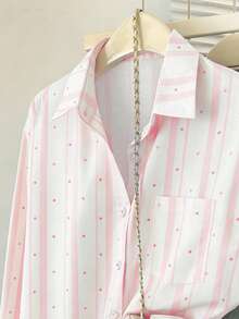 Airaco Women's Casual Commuter Striped Polka Dot Print Shirt - Apricot - View 3