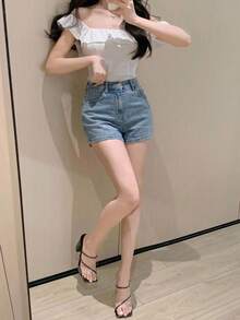 DAZY Women's Solid Color Casual Summer Denim Shorts - Blue - View 5
