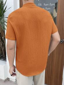 HIMLAND Men's Summer Woven Casual Commuter Front Button Short Sleeve Shirt - Orange - View 2