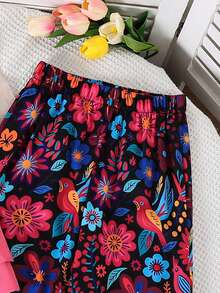 SHEIN Sparklyn Tween Girls Vacation Set, Layered Ruffle Camisole + Floral Print Wide Leg Pants, & Elegant For Daily , Beach Trip, Photo Shoot - Multicolor - View 8