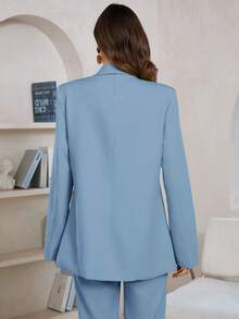 Aveloria Modichic Women's Solid Color Shawl Neck Long Sleeve Casual Blazer  - Baby Blue - View 2