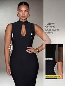 Nuvra Plus Size Slimming Mock Neck Cutout Sleeveless Bodycon Bandage Cocktail Dress - Black - View 7
