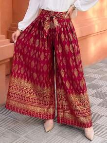Elenzga Women's 2025 New Model Gold Foil Material Wide Leg Casual Long Pants Fall Cloth For Women - Red - View 3