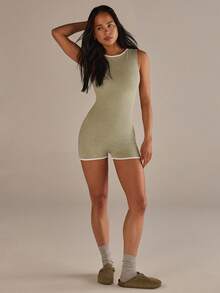 Athîral Women's Sage Green Backless Sports Romper,Summer Athleisure Gym Yoga Fitness Abdominal Control Sweat Wicking Bra Design Sportswear - Green - View 3