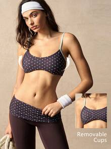 VARSIVA Women's Polka Dot Print Cropped Camisole And Flare Pants Sports Suit - Multicolor - View 1