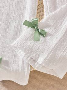 Tween Girl Green And White 2 Piece Set,Summer Cute 3D Flower Ruffle Sleeve Top And Wide Leg Pants,Tropical Vacation Holiday Daily Outfit For Kids - Green - View 8