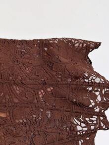 Soleia 女士水溶性蕾丝抹胸修身时尚上衣 - 咖啡棕 - 查看 6