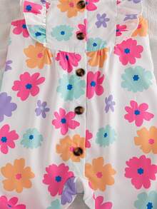 SHEIN Pelele sin mangas con cuello cuadrado, volantes y estampado floral para bebés y niñas pequeñas, adecuado para salidas de primavera/verano, vacaciones y uso diario - Multicolor - Ver 5