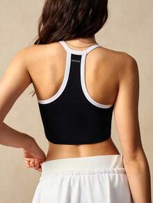 VARSIVA Contrast Color Trim Super Short Sports Halter Top - Black and White - View 12