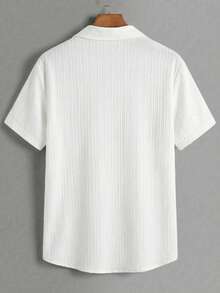 KRYTIVO Plus Size Men's Solid Color Short Sleeve Single-Breasted Casual Loose Shirt - White - View 3