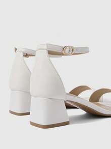 Sleekvia Giày sandal cao gót đế dày kiểu mới dành cho nữ, thiết kế đơn giản với quai ngang mắt cá chân, đa năng và thoải mái, phù hợp cho đi chơi, đi làm, dạo phố và du lịch. Giày mùa hè. - Gạo nếp trắng - Xem 4