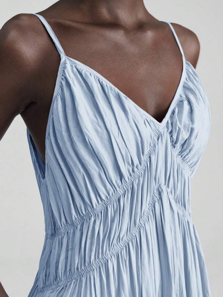 2026SS New Arrival Spring/Summer Elegant Women's Blue Sleeveless Dress, Pleated, Casual, Vacation