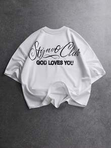 STYNVO 男士休闲标语印花短袖T恤，夏季 - 白色 - 查看 1