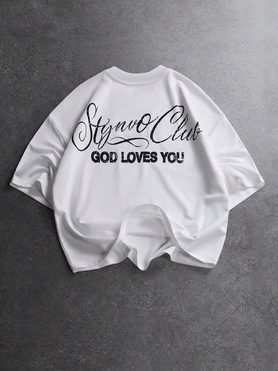 STYNVO 男士休闲标语印花短袖T恤，夏季 - 白色 - 查看 1