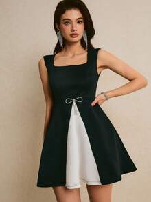 Poéselle Women's Casual Elegant Sleeveless Contrast Color Mini Dress Cocktail Evening Party Holiday Black And White Summer - Black and White - View 5