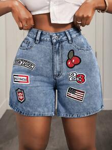 BamGleam Short en jean décontracté pour femmes avec boutons décoratifs pour l'été - Jean bleu - Voir 4