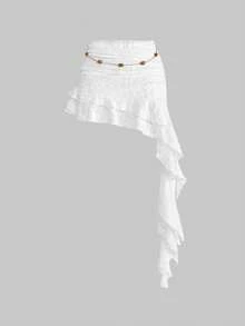 ROMWE Y2K Bộ đồ 2 món gợi cảm cho kỳ nghỉ lãng mạn: Váy dệt kim jacquard màu trắng hở lưng, dây buộc, vạt bất đối xứng dành cho nữ. - trắng - Xem 15