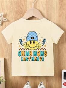 Baby Boys' Summer Casual T-Shirt,Cute Checkerboard Smiling Face Letter Graphic Print Short Sleeve Tee ON MY MOM'S LAST NERVE,Rainbow,City Break - Apricot - View 3