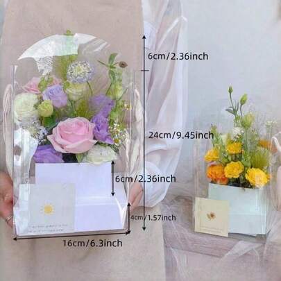 SHEIN 1 Hộp cắm hoa cầm tay bằng nhựa trong suốt, hộp quà hoa tự làm, vật trang trí bàn tiệc cho đám cưới, sinh nhật, Lễ tình nhân, Ngày của Mẹ, đồ dùng đang thịnh hành hiện nay